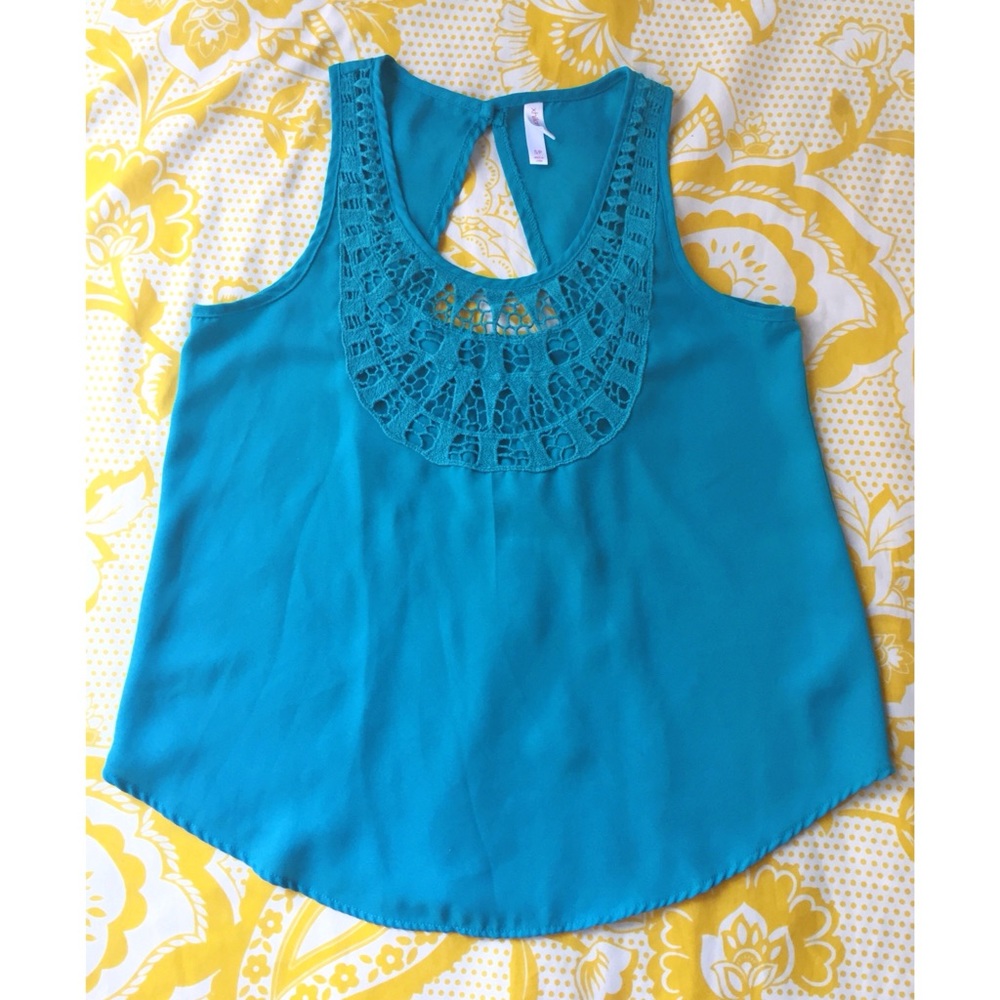 MERONA Aqua Blue Flowy Tank Top Back CutOut Blouse